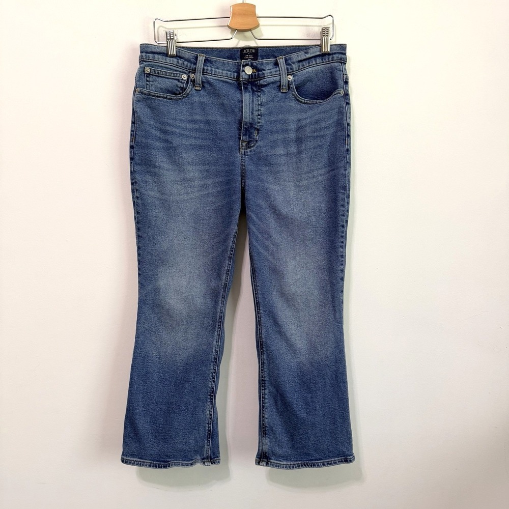 J Crew Mid Rise Flare Crop Jeans 30‎ Petite Blue Stretch 33x23 Casual Zip Fly